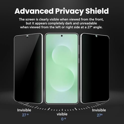 For Samsung Galaxy S26 [Upgraded 27°] Privacy Screen Protector [2 PACK][Fast Fingerprint ID Unlock][Anti-Spy PET Film][Easy Installation with Alignment Jig] [Scratch Self-Healing] - size: Galaxy S26
