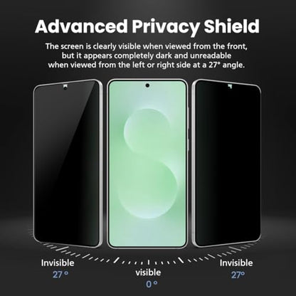 For Samsung Galaxy S26 [Upgraded 27°] Privacy Screen Protector [2 PACK][Fast Fingerprint ID Unlock][Anti-Spy PET Film][Easy Installation with Alignment Jig] [Scratch Self-Healing] - size: Galaxy S26