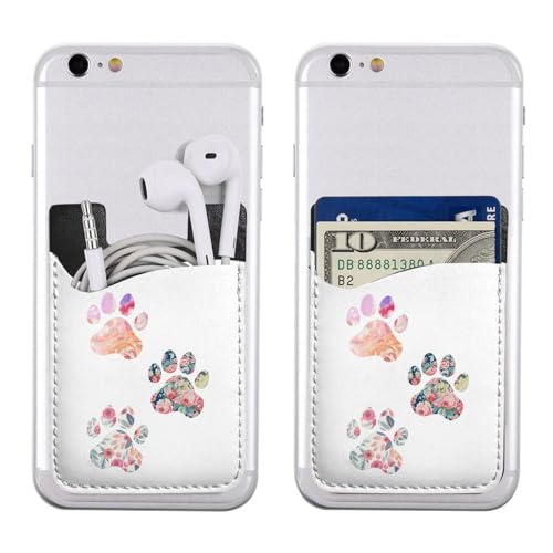 Floral Paw Print Trio Phone Credit Card Holders Sleeve Adhesive Wallet Compatible with Most Back of Phones - color: Floral Paw Print Trio