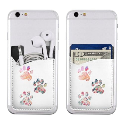 Floral Paw Print Trio Phone Credit Card Holders Sleeve Adhesive Wallet Compatible with Most Back of Phones - color: Floral Paw Print Trio