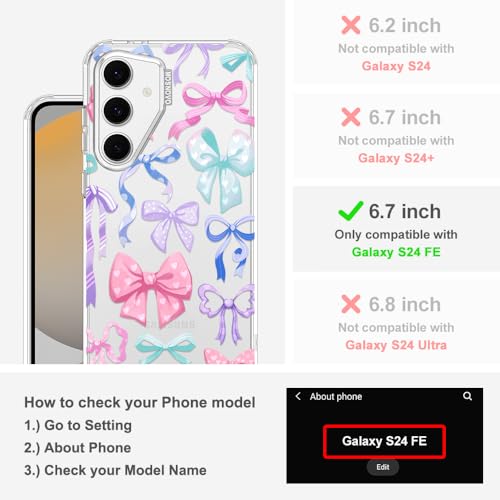 MOSNOVO Case for Samsung Galaxy S24 FE, [Buffertech 6.6ft Military-Grade Drop Protection] [Anti Peel Off Tech] Clear TPU Bumper Phone Case Cover Design - Bows - color: Clear - Bows, size: Samsung Galaxy S24 FE