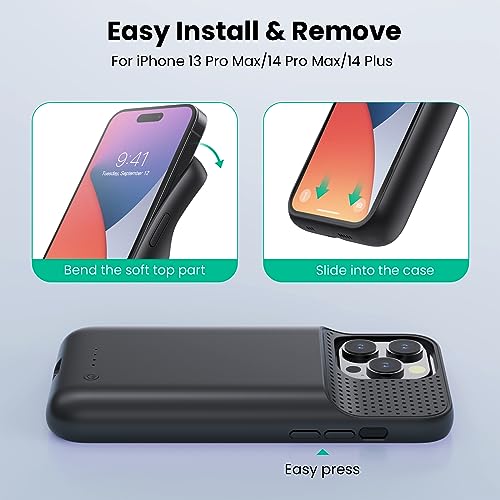 Battery Case for iPhone 14 Pro Max,14 Plus and 13 pro Max, Real 8600mAh Rechargeable Smart Extended Charging Case, Ultra-Slim Portable Protective Battery Pack (6.7 inch) Black - color: Black