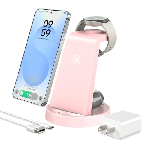 Wireless Charger for Samsung, 3-in-1 Android Charging Station - color: Pink
