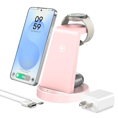 Wireless Charger for Samsung, 3-in-1 Android Charging Station - color: Pink
