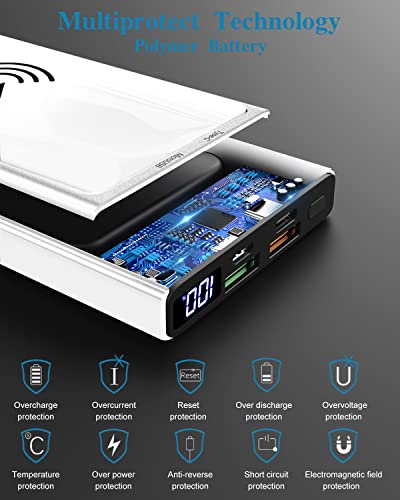Wireless Portable Charger, Ultra Slim PD20W USB C Fast Charging 10000mAh Power Bank LED Display, External Battery Pack, Travel Essential Phone Powerbank for iPhone 17 16 Samsung S25 Google etc (white) - color: white