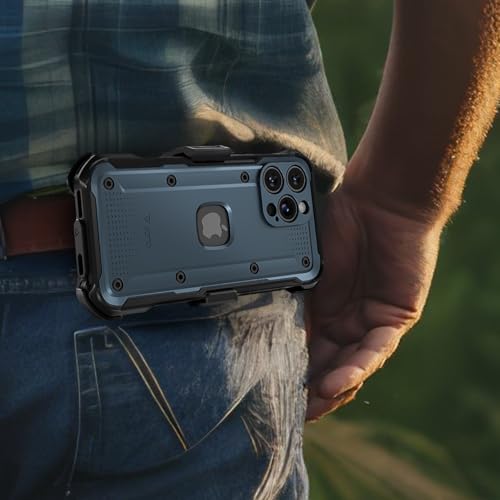 VENA vArmor for iPhone 16 Pro Max Rugged Case, Blue | Military-Grade Drop Protection, Heavy Duty, Belt Clip Holster, Kickstand, Magsafe Compatible - color: Slate Blue/Black