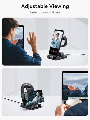 Wireless Charger for Samsung S25 with Clock 3 in 1 Android Charging Station - color: Black