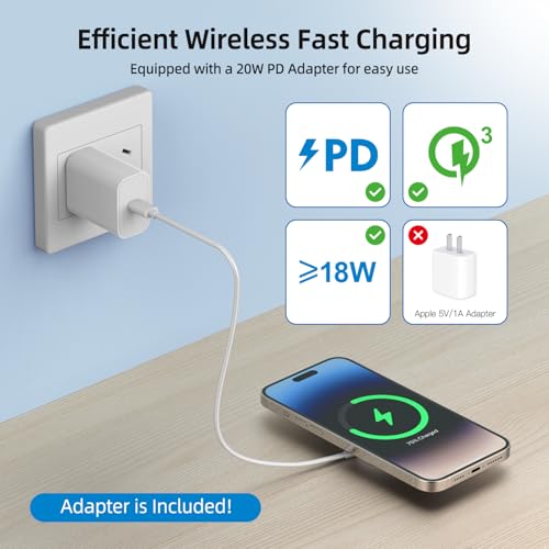 Magnetic Wireless Charger for iPhone 15W Wireless Charger Fast Mag Safe Wireless Charging Stand Pad Compatible for iPhone 17/17 Pro/17 Pro Max/16/15/14/13/Pro with Wall Charger for AC Adapter, White - color: White with Adapter