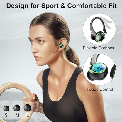 2026 Bluetooth 5.4 Headphones Sports, Wireless Earbuds, 50 Playback Over-Ear buds with 4 ENC Noise Cancelling Mics Deep Bass Fitness Earphones Gym Running Workout, IP7 Headset with Earhook LED Display