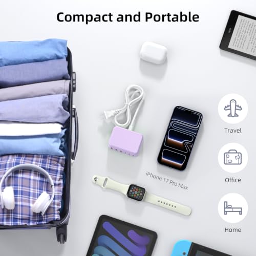 100W 6 in 1 USB Charger, 50% Smaller Charging Station for Multiple Devices - color: Light Purple