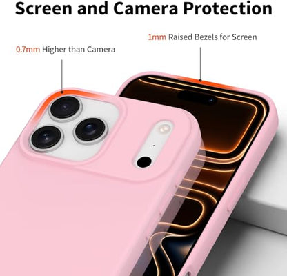 Compatible with iPhone 17 Pro Case, Shockproof Liquid Silicone Protective Phone Case with Soft Anti-Scratch Microfiber Lining Ultra Slim Drop Protection Phone Cover(Pink) - color: Pink, size: for iPhone 17 Pro
