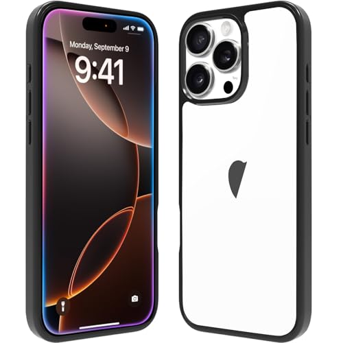 JJGoo Compatiable with iPhone 16 Pro Max Case Clear, Transparent Shockproof Phone Case, Anti-Scratch Hard PC Back Protective Cover Bumper Phone Case for iPhone 16 Pro Max 6.9-Inch, Black - color: Black, size: for iPhone 16 Pro Max
