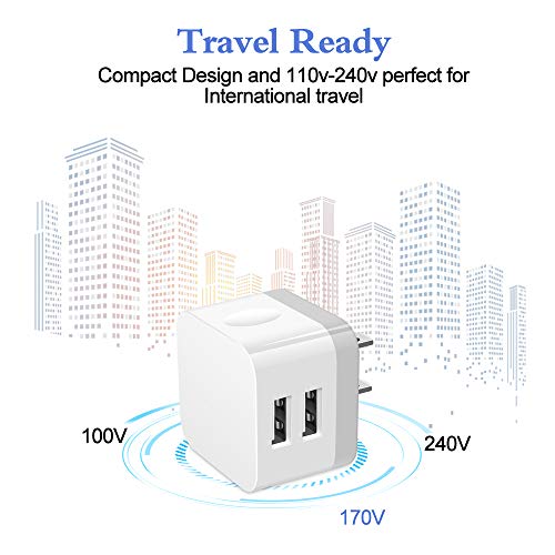Dual USB Wall Charger, 2.4A Double USB Wall Plug iPhone Fast Charger Block - color: white#