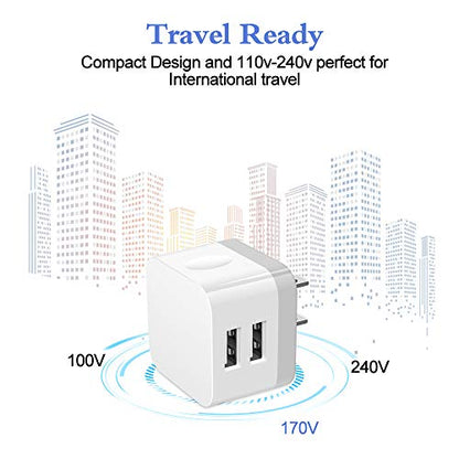 Dual USB Wall Charger, 2.4A Double USB Wall Plug iPhone Fast Charger Block - color: white#