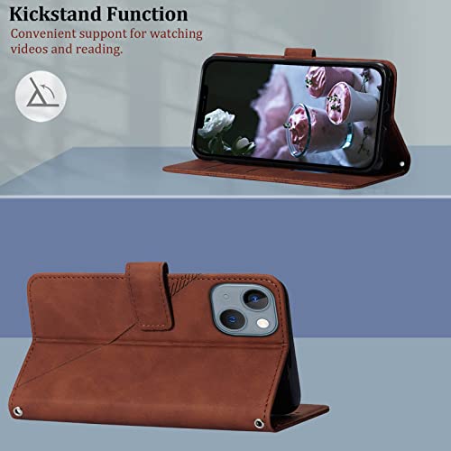 Wallet Case with Wrist Strap for iPhone 13/14 (Brown) | Card Holder Slots, PU Leather, TPU Interior Protective, Stand, Folio Flip Cases Cover, 13/14 Phone 6.1 inch - color: Brown