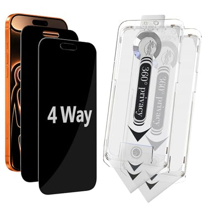 360 Privacy Screen Protector for iPhone 17 Pro Max 6.9 inch, 4-Way Anti Spy Tempered Glass with Auto Dust Removal Kit, Case Friendly Full Coverage 9H Hardness Shatterproof Film, 2 Pack