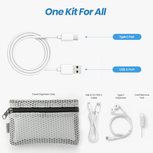 USB-C Earbuds Wired Headphone, USB Charging Adapter Cable Kit with 100cm Cable, Portable Storage Pouch, All-in-One Digital Accessory Kit for Travel, iPhone, Android - size: USB A TO C Cable