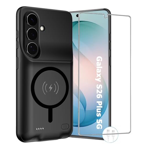 Wireless Charging Case for Galaxy S26 Plus, Upgraded 12000mAh Rechargeable Portable Charging Case Compatible with Galaxy S26 Plus (6.7 inch) with Carplay Extended Battery Pack Charger Case (Black) - size: Galaxy S26 Plus -12000mAh