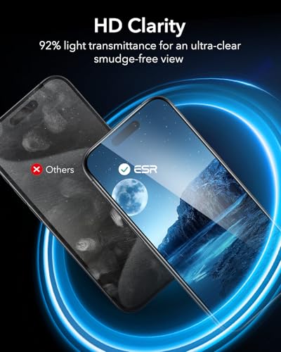 ESR 3 Pack for iPhone 15 Pro Max Screen Protector, [9H Hardness] [Military Grade Shatterproof] Full Coverage Tempered Glass Film with Flawless Fit Tray, HD Clear, Scratch Resistant