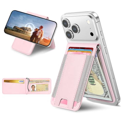 for MagSafe Wallet with Money Clip, ID Window & 8 Card Holder | Stronger Magnetic Wallet for iPhone 17/16/15/14/13/12 Series, RFID Blocking, for iPhone Wallet with Adjustable Stand - color: Soft Blush Pink