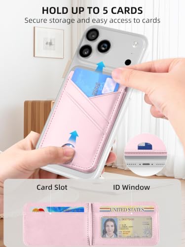 for MagSafe Wallet Magnetic iPhone Card Holder with Adjustable Stand, Pink - color: Pink