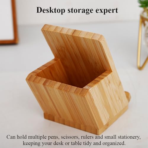 Bamboo Wood Pen Holder & 15W Dual-Coil Wireless Charger – Solid Bamboo Desk Organizer with Phone Stand, Eco-Friendly Office & Study Accessory for Students & Professionals