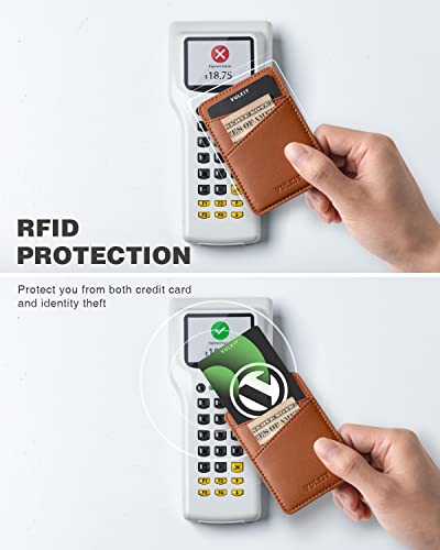 VULKIT Phone Card Holder Wallet Leather Adhesive Pocket RFID Blocking Credit Card Sleeves Stick Back of Phone Smartphones - color: Brown