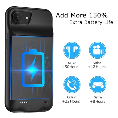 Battery Case for iPhone 16e, Upgraded 10000mAh Pack Rechargeable Charger Case with Wireless Charging Compatible for iPhone 16e (6.1 inch) External Battery Charging Cover(Black) - size: iPhone 16e-Black