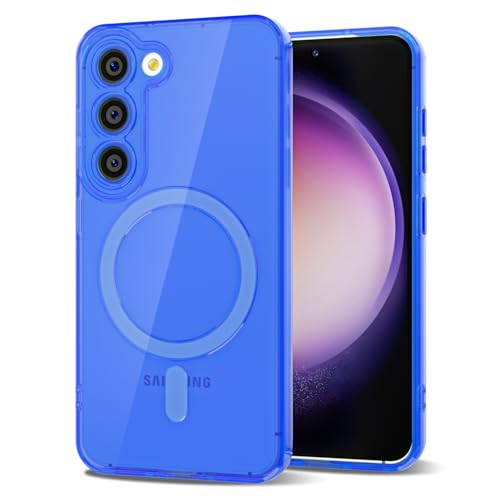 Svanove for Samsung Galaxy S23 Clear Compatible with Magsafe Silicone, Bright Transparent Thin Magnetic Mag Safe Case Cute, Girly Aesthetic Slim Hard Camera Cover Protection, Fluorescent Neon Blue - color: Neon Blue, size: S23