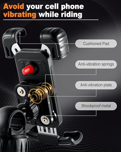 JUSTTOP Motorcycle Phone Mount Holder with Vibration Dampener and Upgraded Handlebar Clamp,Bike&Bicycle Phone Mount Holder,for iPhone 16 15 14 13 Pro Max Plus, 4.7-7"