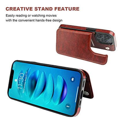 ONETOP for iPhone 14 Pro Max Wallet Case with Credit Card Holder,Brown | Kickstand,ID/Cash Holder,Case Wallet with Card Slots,Double Magnetic Clasp,Durable PU Leather Shockproof Cover for Women Men - color: Brown