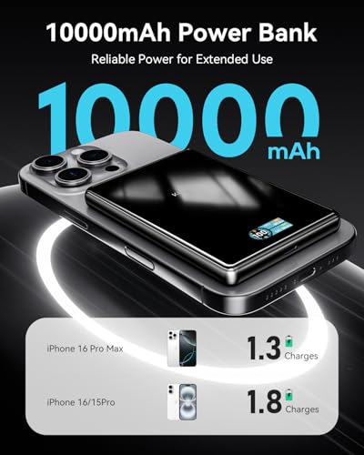 Kuulaa 10000mAh MagSafe Portable Charger 15W Wireless Magnetic Power Bank with 20W USB-C Output Slim Battery Pack Compatible with iPhone 17/16/15/14/13 Pro/Pro Max Series