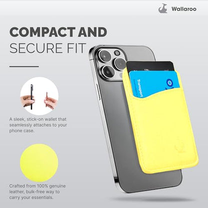 Wallaroo Premium Leather Cell Phone Wallet Stick On - Phone Wallet and Card Holder for Women and Men - Durable with Non-Slip Lining Secures Up to 3 Cards - color: Yellow Leather