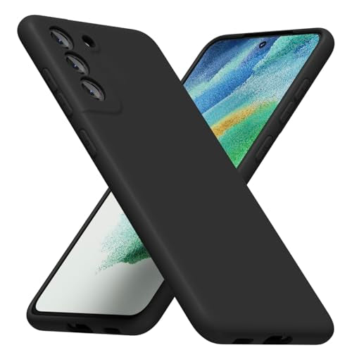 LoeoeL for Samsung Galaxy S21 FE Phone Case Silicone, Minimalist Ultra Thin Slim Soft Rubber Gel Solid Color Matte TPU Cute Case for Women Men, Girly Plain Aesthetic Design & Camera Cover, Black - color: Black, size: S21 FE