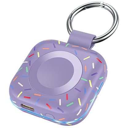 Portable Wireless Charger for Apple Watch Series 11/10/9/8/UItra/7/6/5/4/3/2/SE/Nike,Compact Travel Purse Essentials Magnetic iWatch Charger 1200mAh Extra Power Bank Keychain Style - color: Purple Colorful