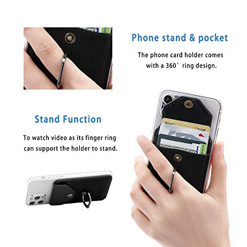 Self Adhesive Phone Card Wallet with Ring Stand Flip Cover, Polyester Black - color: Polyester Black