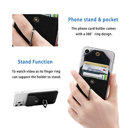 Self Adhesive Phone Card Wallet with Ring Stand Flip Cover, Polyester Black - color: Polyester Black