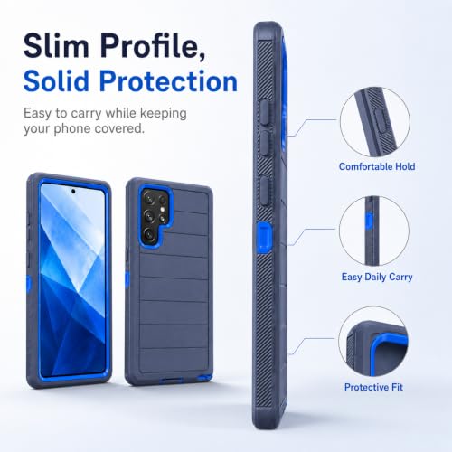 Three Layer Protective Case for Samsung Galaxy S23 Ultra,Black and Blue Dual Color,Heavy Duty Drop Protection Case