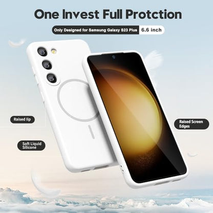 oakxco for Samsung Galaxy S23 Plus Case Silicone Mag Safe, Magnetic Slim Thin Phone Case Compatible with Magsafe, Women Girls Cute Girly Aesthetic Soft Rubber Gel Safecase with Camera Cover, White - color: White, size: S23 Plus