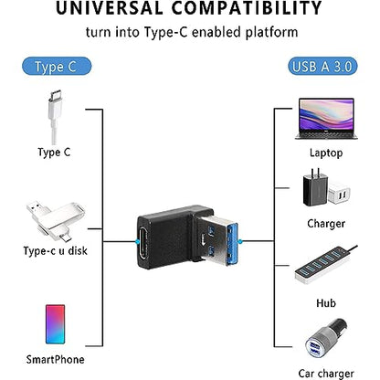 Right Angle USB A to C Adapter 90 Degree USB to USB-C Converter 2-Pack