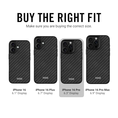 Ridge Case Compatible with iPhone 16 PRO - Compatible with MAGSAFE & Wireless Charging, Aluminum Control Buttons, Dual-Layer Construction, TPU Bumper with Drop Protection (Carbon) - color: Carbon, size: iPhone 16 Pro