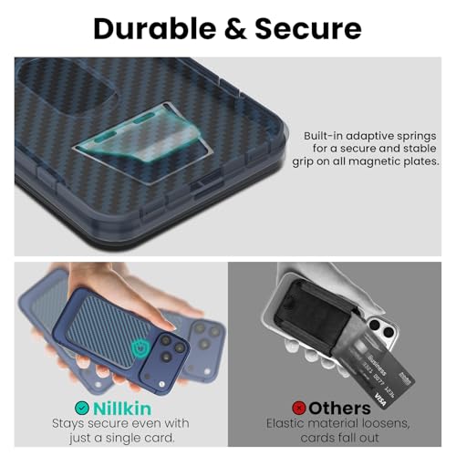 Nillkin FiberMate MagSafe Phone Wallet, RFID Blocking, Adjustable Stand - color: Blue