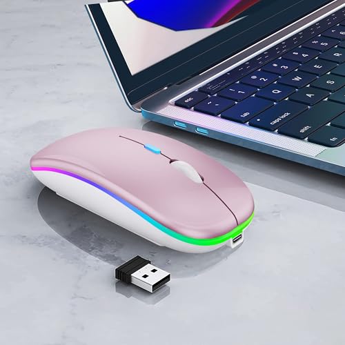 WREANU Wireless Bluetooth Mouse, Rechargeable Laptop Mice, Pink - color: Pink