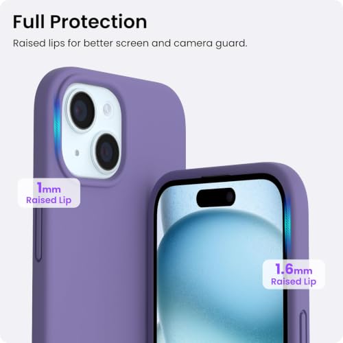 ORNARTO Compatible with iPhone 15 Case 6.1, Slim Liquid Silicone 3 Layers Full Covered Soft Gel Rubber Phone Case, Anti-Scratch Shockproof Protective Cover 6.1 Inch, Amethyst - color: Amethyst