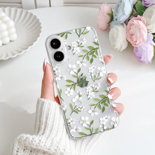 NITITOP Compatible with iPhone 15 Pro Case Clear Cute Flower - White | Branch, Floral, Precision camera cutouts, For girl woman, Slim fit, Soft TPU, Shockproof - color: White