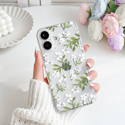 NITITOP Compatible with iPhone 15 Pro Case Clear Cute Flower - White | Branch, Floral, Precision camera cutouts, For girl woman, Slim fit, Soft TPU, Shockproof - color: White