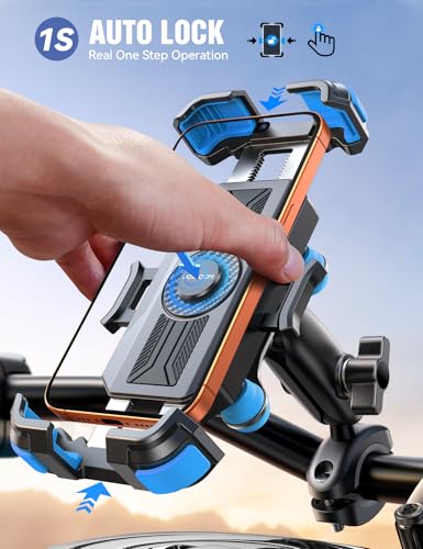 JOYROOM Motorcycle Phone Mount Holder with Dual Vibration Dampener - color: Blue