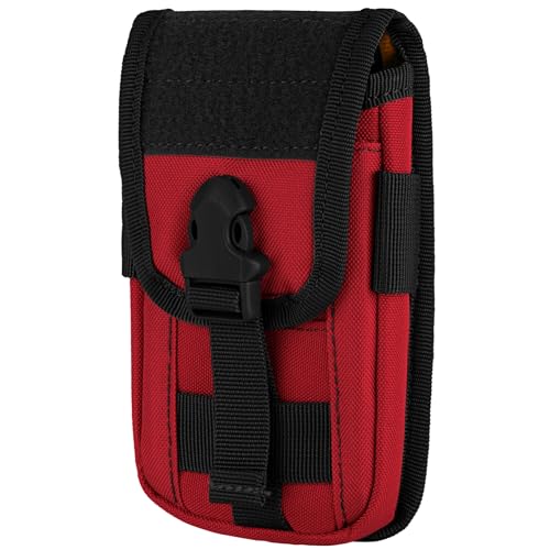 Tactical Molle Pouch Compact Utility EDC Waist Pack Phone Holster with Card Slots for 4.7"-6.9" Phone - color: Red