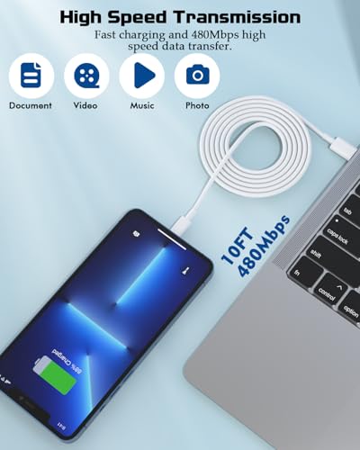 10Foot iPhone USBC Charging Cable,40W 2Pack Foldable Phone 17/16e Fast Charger Block 10FT USBC Cable Fast Charging for Apple iPhone 17/17 Air/17 Pro/16/16 Pro/16 Pro Max/16 Plus 15/15 Pro/Pro Max/iPad