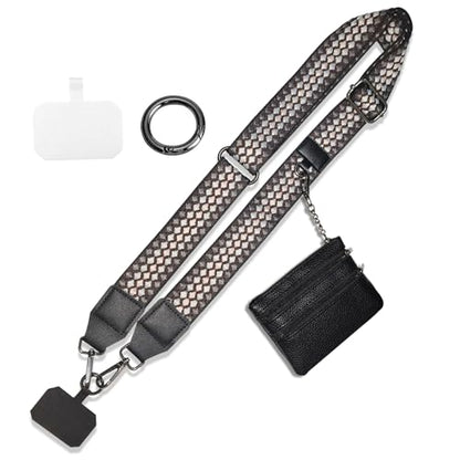 Cell Phone Lanyard with Wallet - Anti-Theft Crossbody Adjustable Phone Strap for Most Smartphones, for Men & Women - color: Black+grey